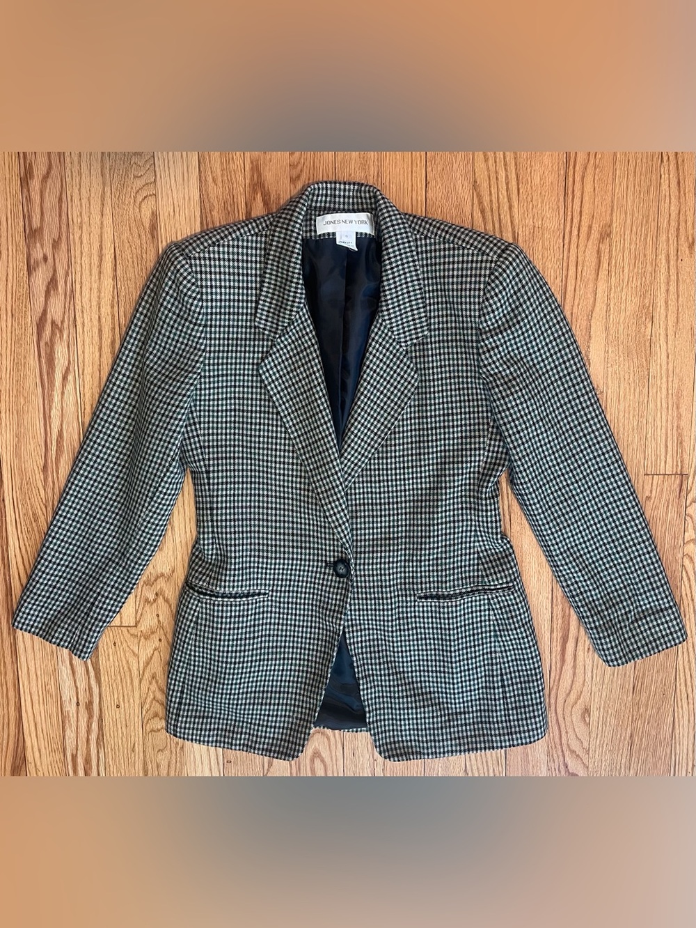 Vintage Jones New York 100% Wool Plaid Blazer Women’s Size 6 Tailored Jacket